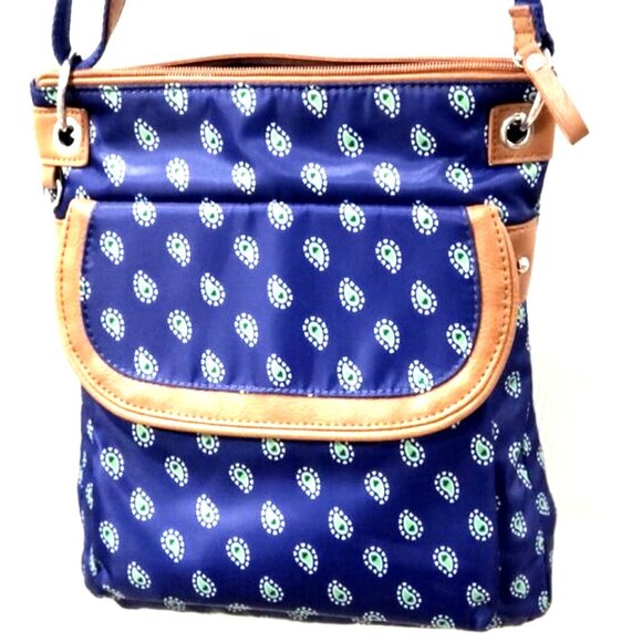 Laura Scott Blue Paisley Crossbody Bag Nylon, Magnetic Flap & Zipper, Adjustable - Picture 1 of 11